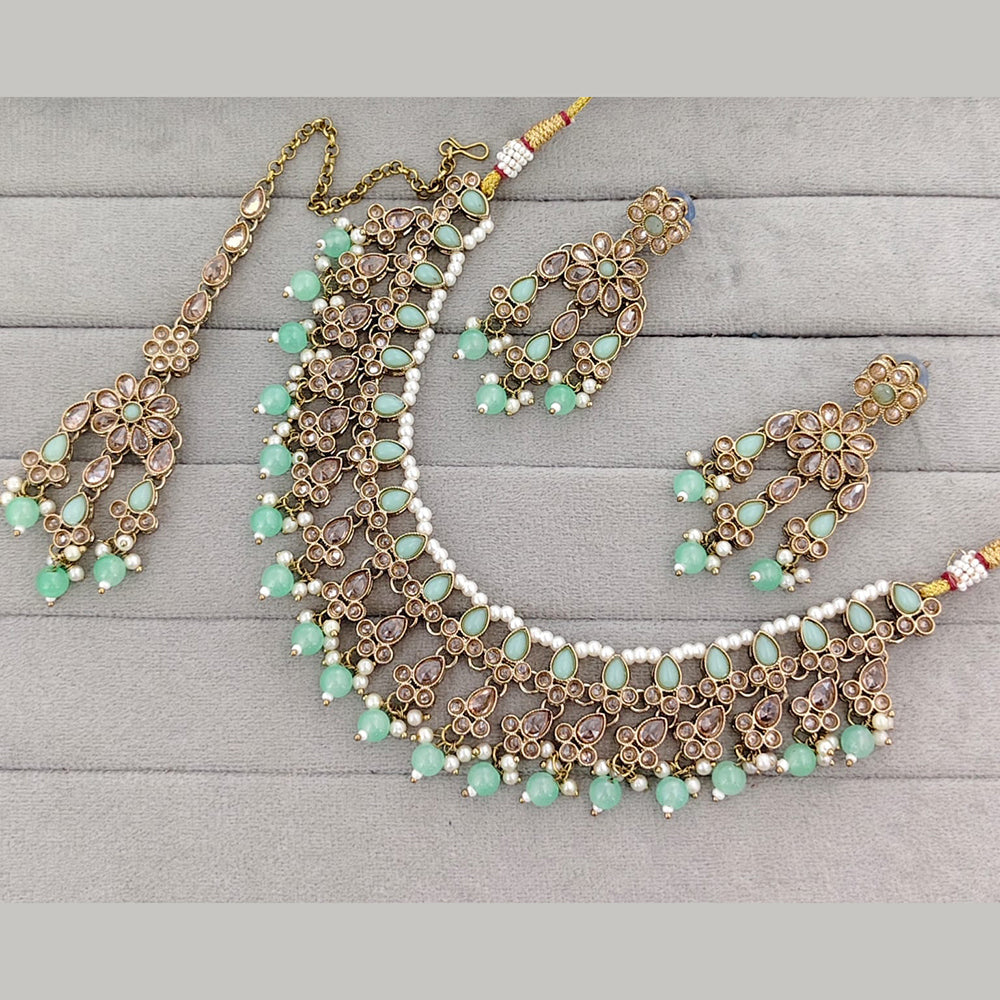 Rajwadi Collection Designer Pota Stone Pearl And Beads Necklace Set