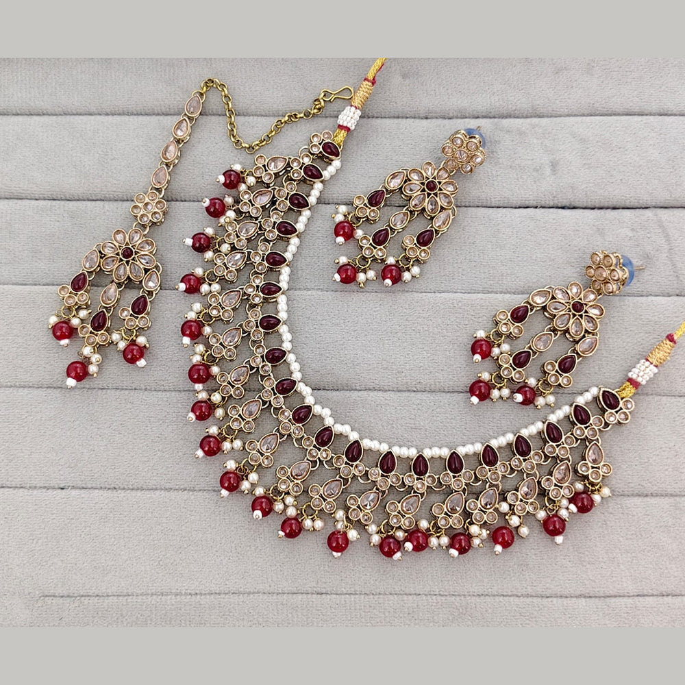 Rajwadi Collection Designer Pota Stone Pearl And Beads Necklace Set