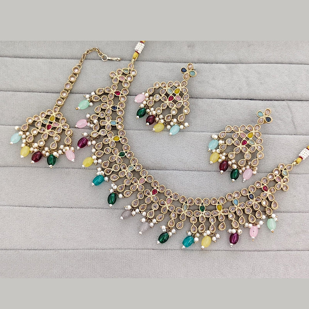 Rajwadi Collection Luxury Kundan Pota Stone Pearl And Beads Necklace Set