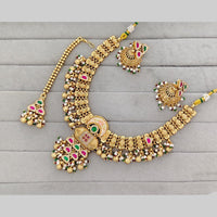 Rajwadi Collection Pota Stone And Pearl Meenakari Statement Necklace Set
