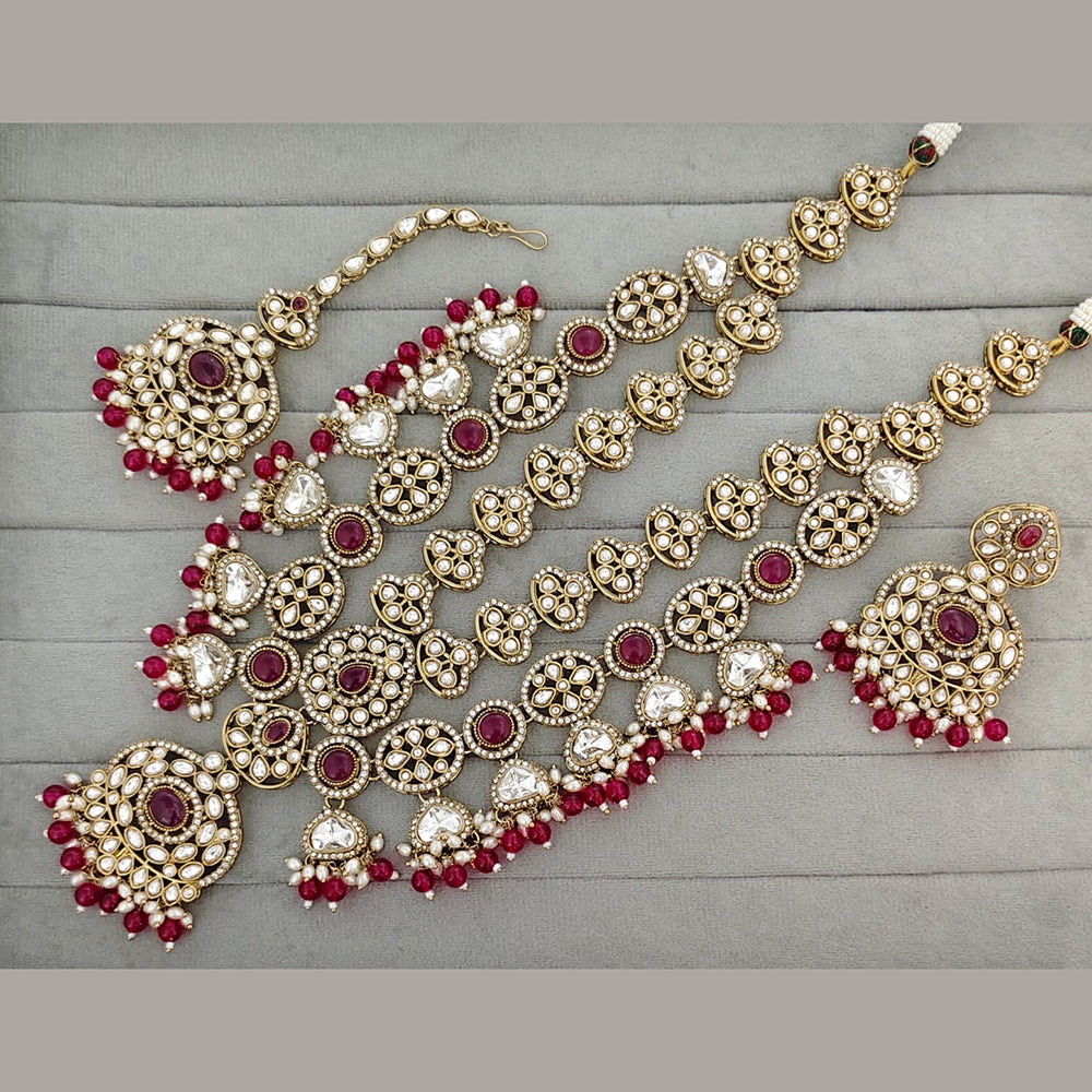 Rajwadi Collection Pota Stone Pearl And Beads Statement Long Necklace Set