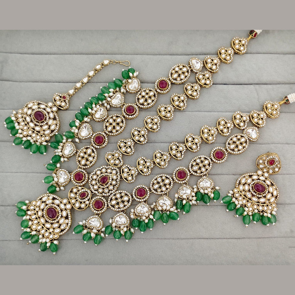 Rajwadi Collection Pota Stone Pearl And Beads Statement Long Necklace Set