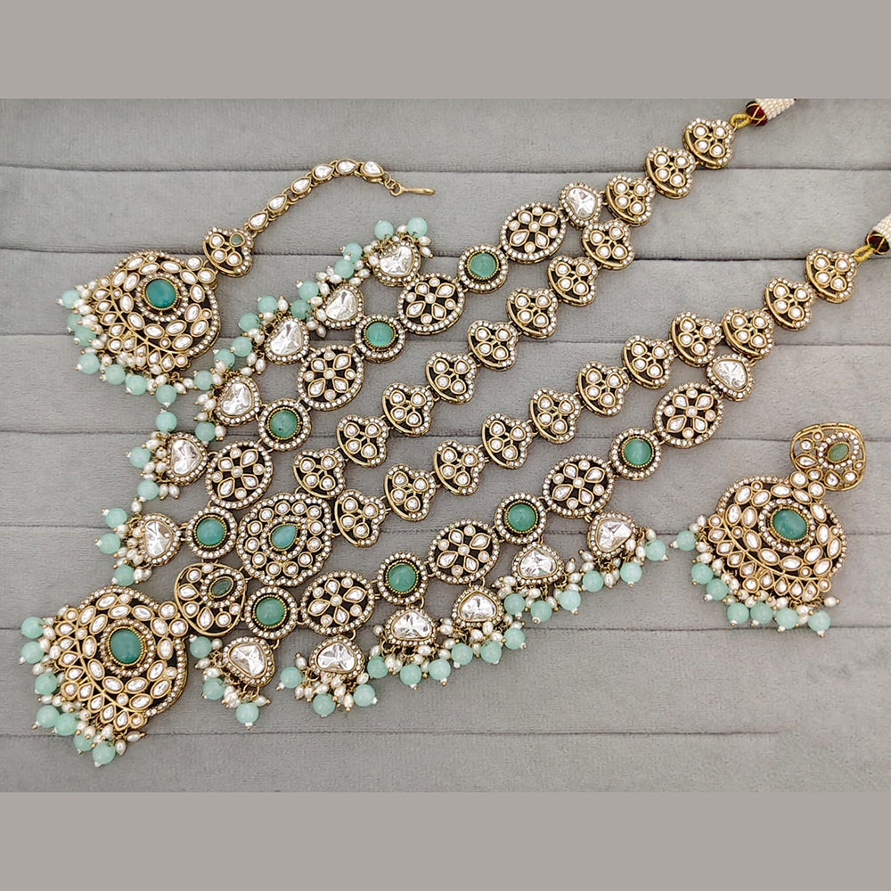 Rajwadi Collection Pota Stone Pearl And Beads Statement Long Necklace Set
