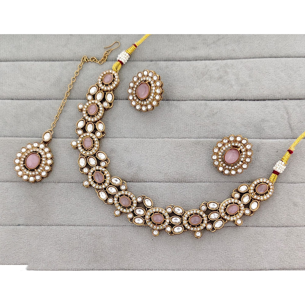 Rajwadi Collection Royal Pota And Crystal Stone Statement Necklace Set