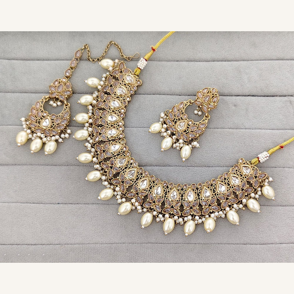 Rajwadi Collection Grand Crystal Stone And Beads Necklace Set