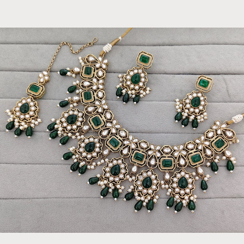 Rajwadi Collection Royal Pota And Crystal Stone Beads Statement Necklace Set