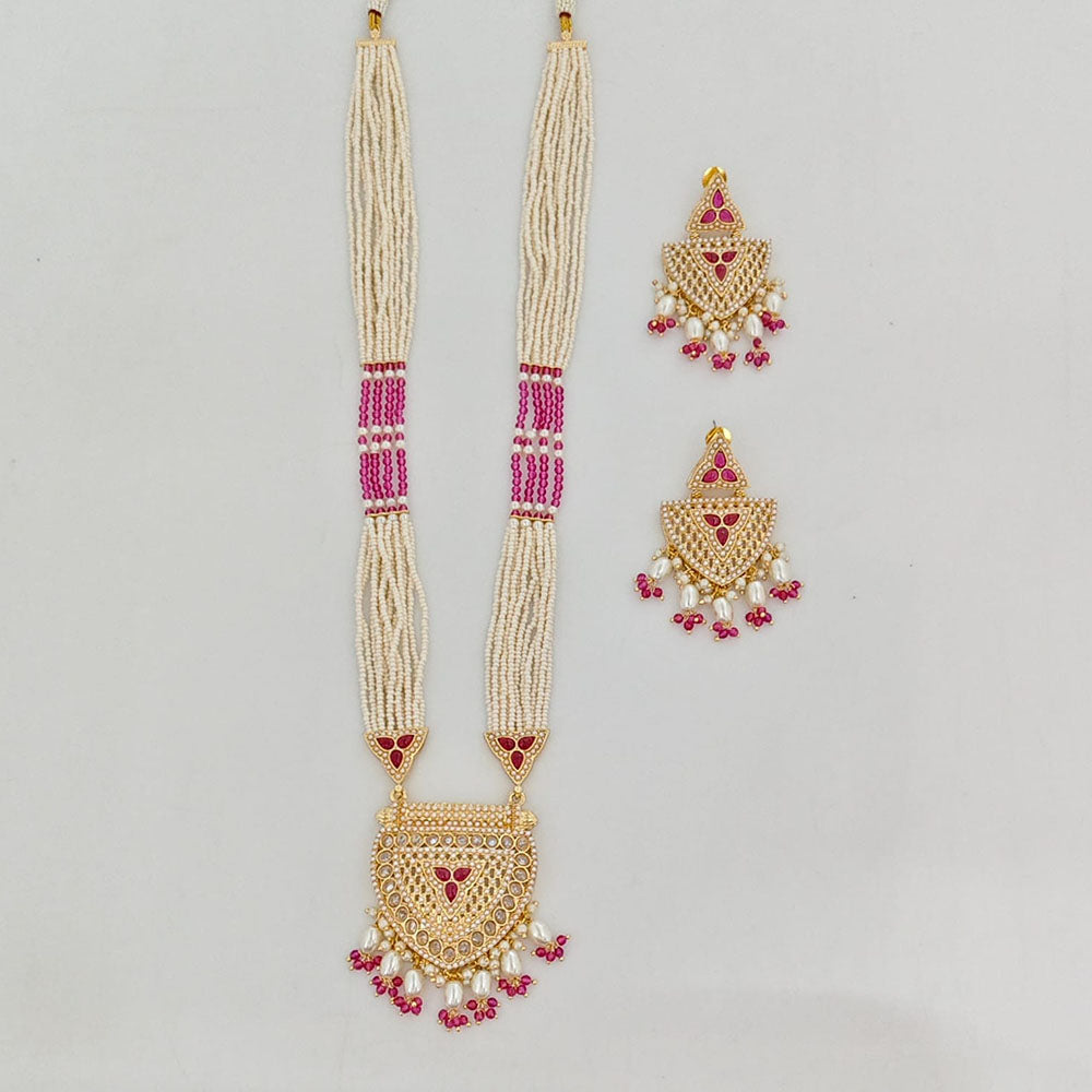 Rajwadi Collection Royal Pota Stone And Pearl Statement Long Necklace Set