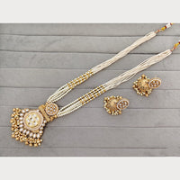 Rajwadi Collection Royal Pota Stone And Pearl Statement Long Necklace Set
