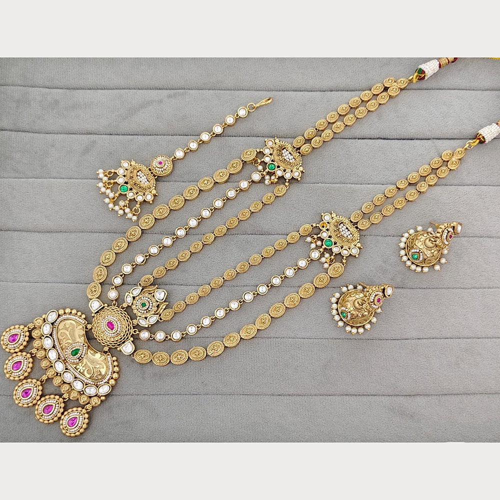 Rajwadi Collection Royal Pota Stone And Pearl Statement Long Necklace Set