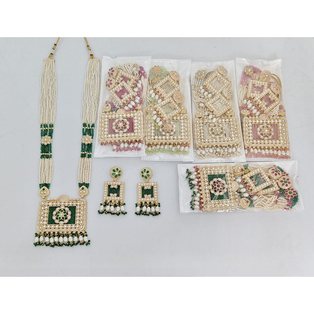 Rajwadi Collection Royal Pota Stone And Pearl Meenakari Long Necklace Set