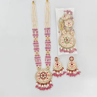 Rajwadi Collection Royal Pota Stone And Pearl Meenakari Long Necklace Set