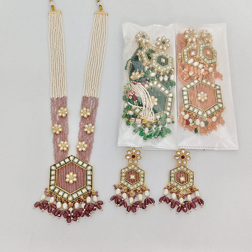 Rajwadi Collection Royal Pota Stone And Pearl Statement Long Necklace Set