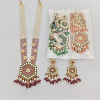 Rajwadi Collection Royal Pota Stone And Pearl Statement Long Necklace Set