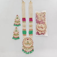Rajwadi Collection Royal Pota Stone And Pearl Meenakari Long Necklace Set