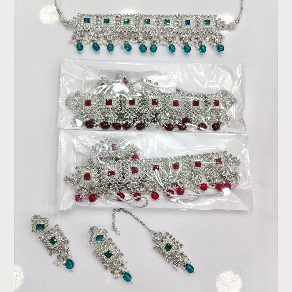 Rajwadi Collection Grand Crystal Stone And Beads Choker Necklace Set
