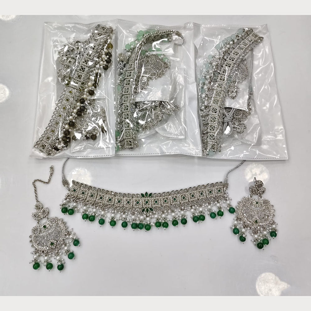 Rajwadi Collection Grand Crystal Stone And Beads Choker Necklace Set