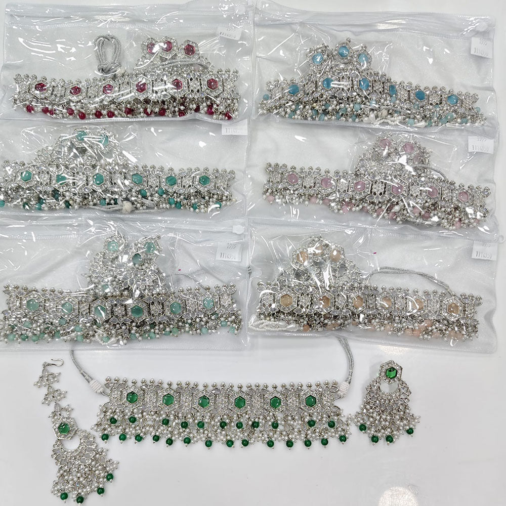 Rajwadi Collection Grand Crystal Stone And Beads Choker Necklace Set