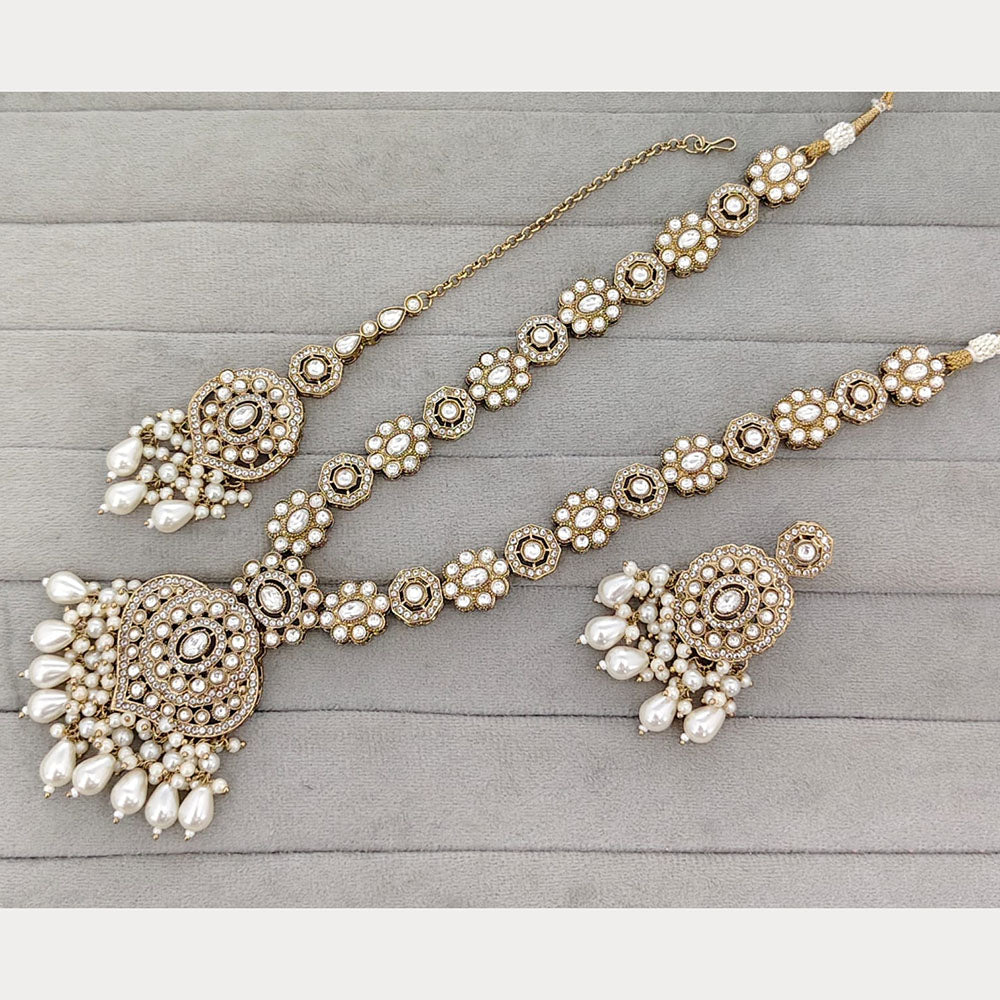 Rajwadi Collection Designer Pota Stone And Beads Long Necklace Set