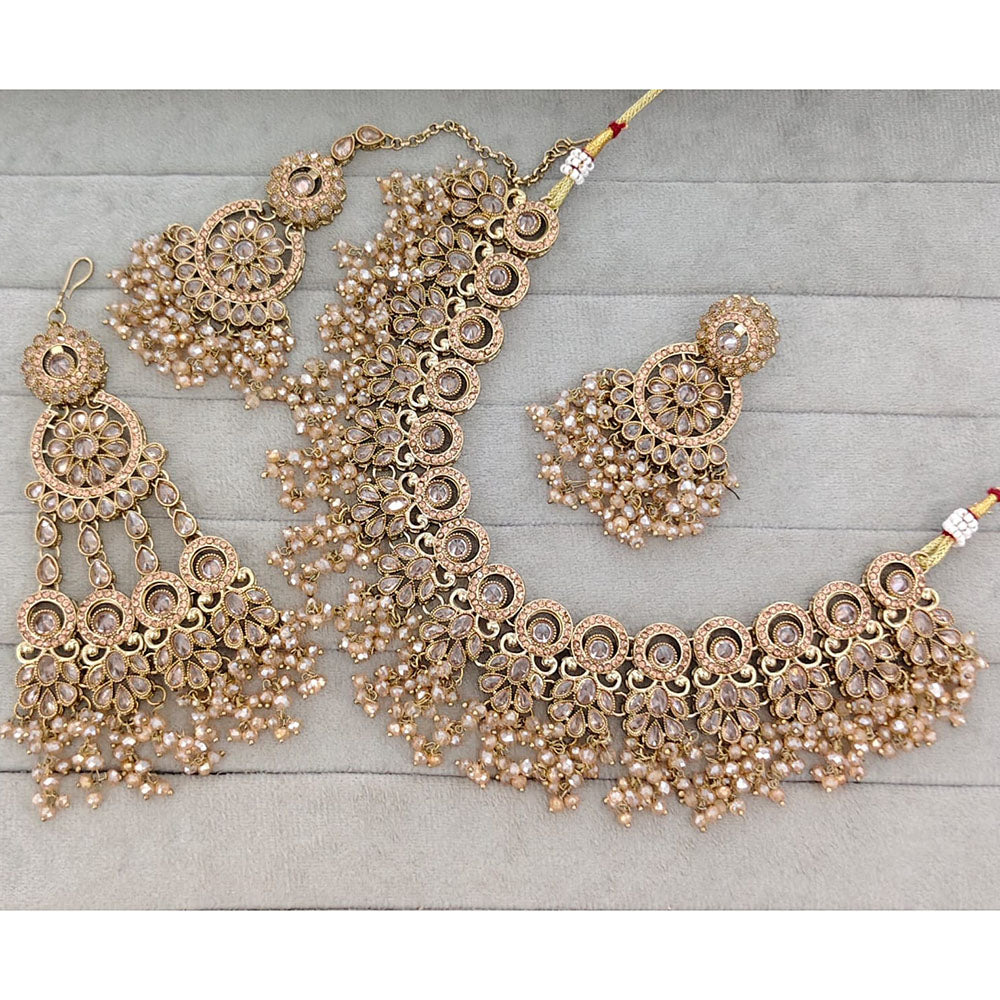 Rajwadi Collection Glam Crystal Stone And Pearl Traditional Necklace Set