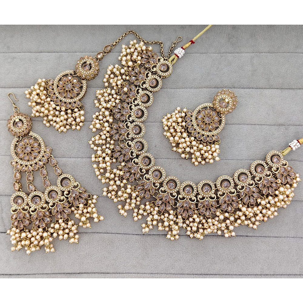 Rajwadi Collection Glam Crystal Stone And Pearl Traditional Necklace Set