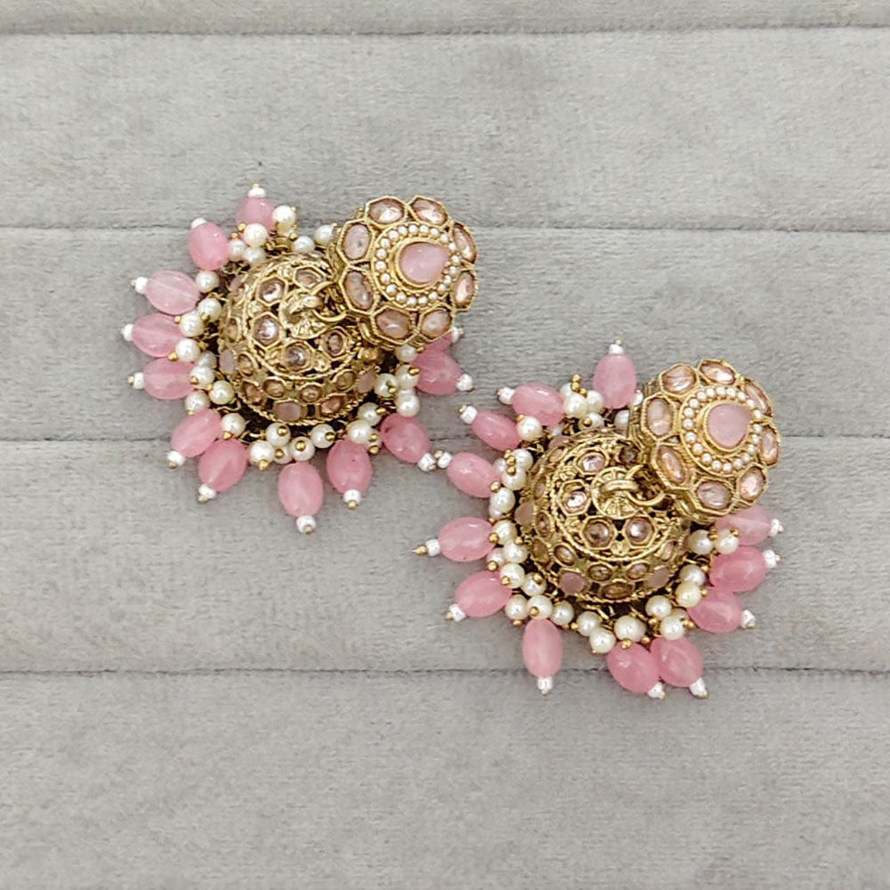 Rajwadi Collection Royal Crystal Stone Pearl And Beads Jhumki Earrings