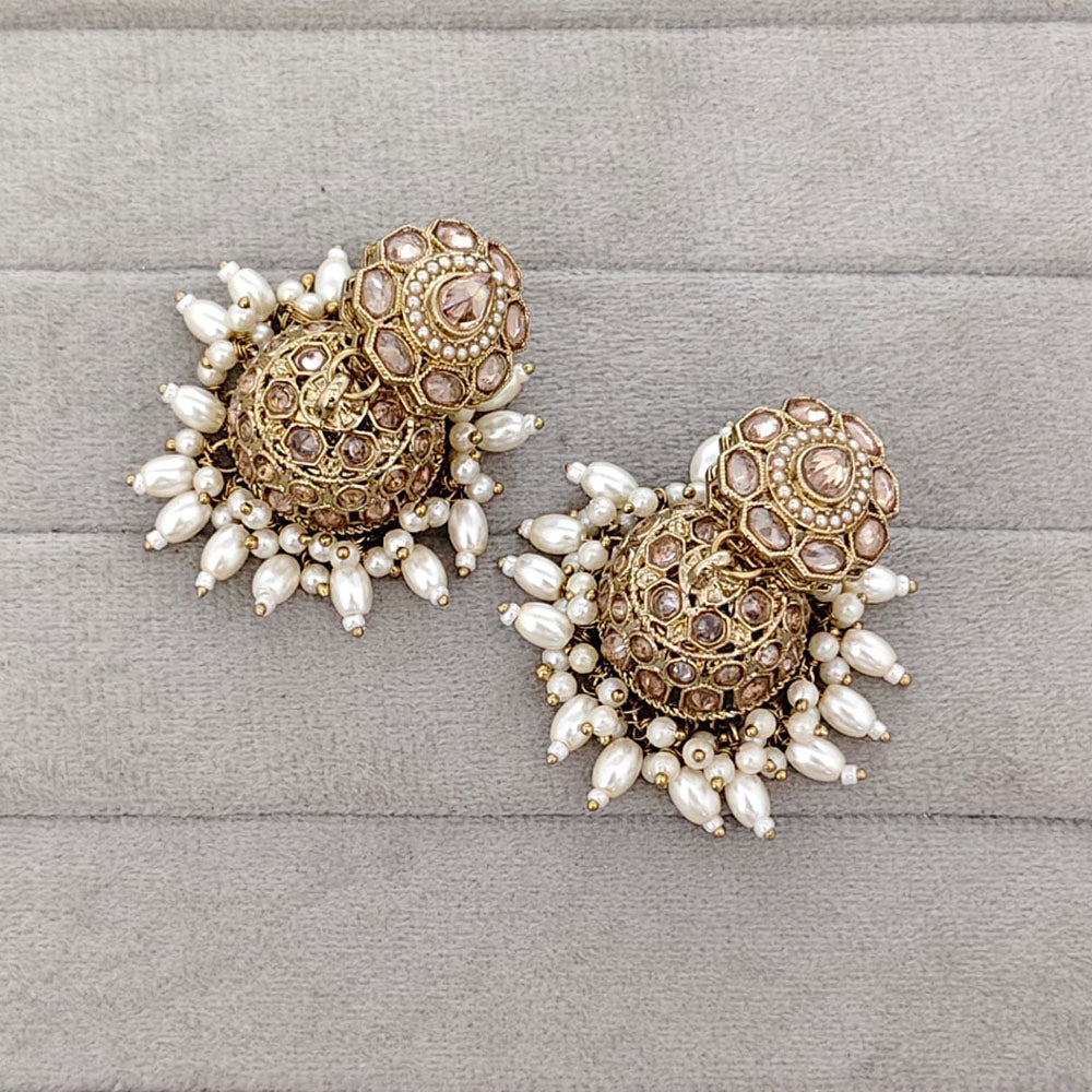 Rajwadi Collection Royal Crystal Stone Pearl And Beads Jhumki Earrings