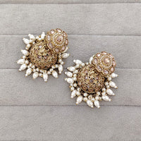 Rajwadi Collection Royal Crystal Stone Pearl And Beads Jhumki Earrings