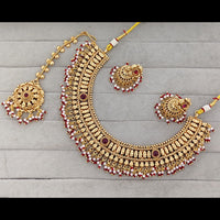 Rajwadi Collection Graceful Pota Stone And Pearl Necklace Set With Earrings