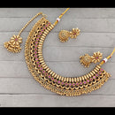 Rajwadi Collection Graceful Pota Stone And Pearl Necklace Set With Earrings