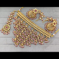 Rajwadi Collection Graceful Pota Stone And Pearl Choker Necklace Set  