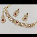 Rajwadi Collection Graceful Pota Stone And Austrian Stone Choker Necklace Set With Earrings