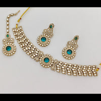 Rajwadi Collection Graceful Pota Stone And Austrian Stone Choker Necklace Set With Earrings
