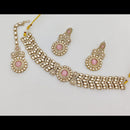 Rajwadi Collection Graceful Pota Stone And Austrian Stone Choker Necklace Set With Earrings