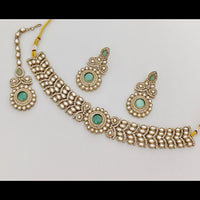 Rajwadi Collection Graceful Pota Stone And Austrian Stone Choker Necklace Set With Earrings