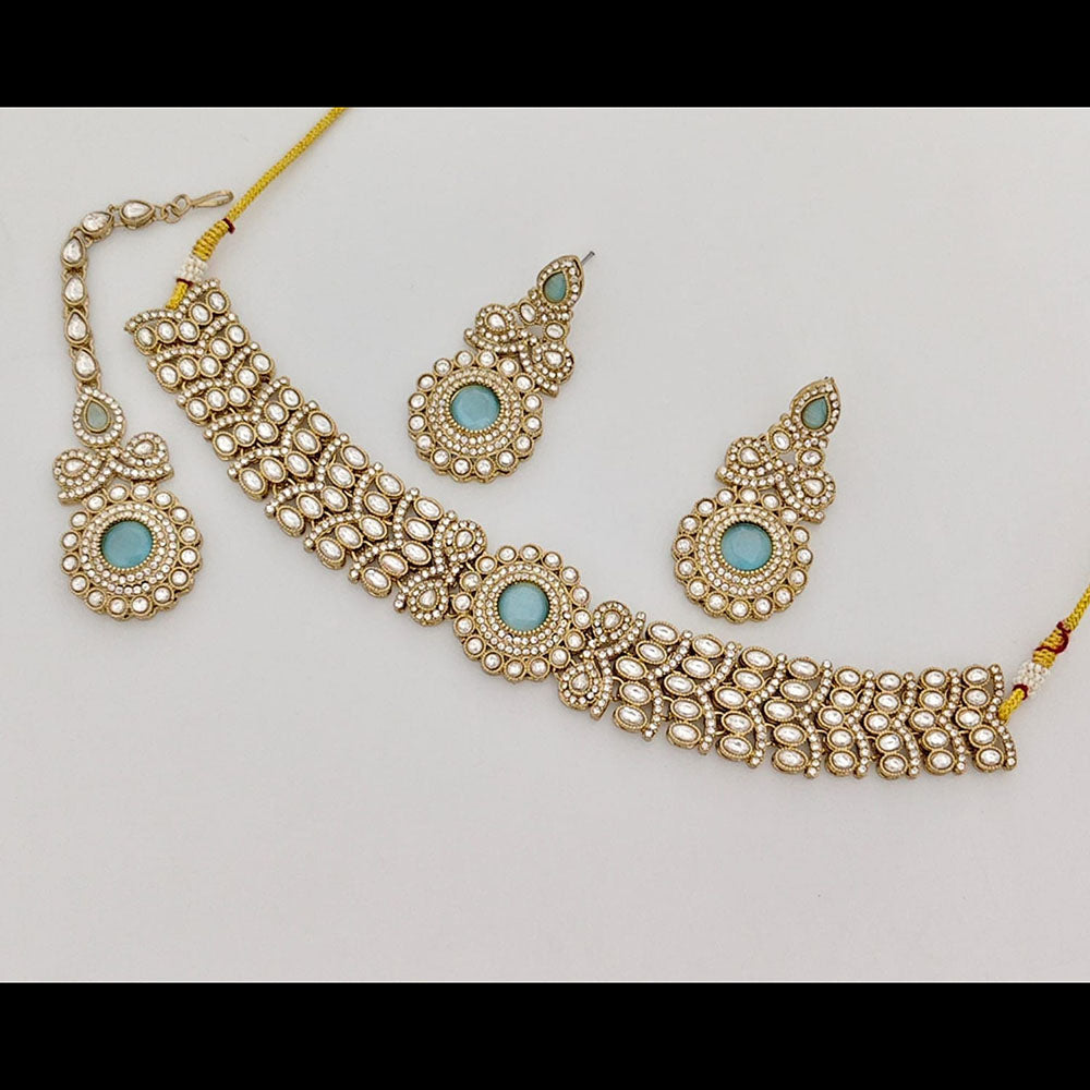 Rajwadi Collection Graceful Pota Stone And Austrian Stone Choker Necklace Set With Earrings