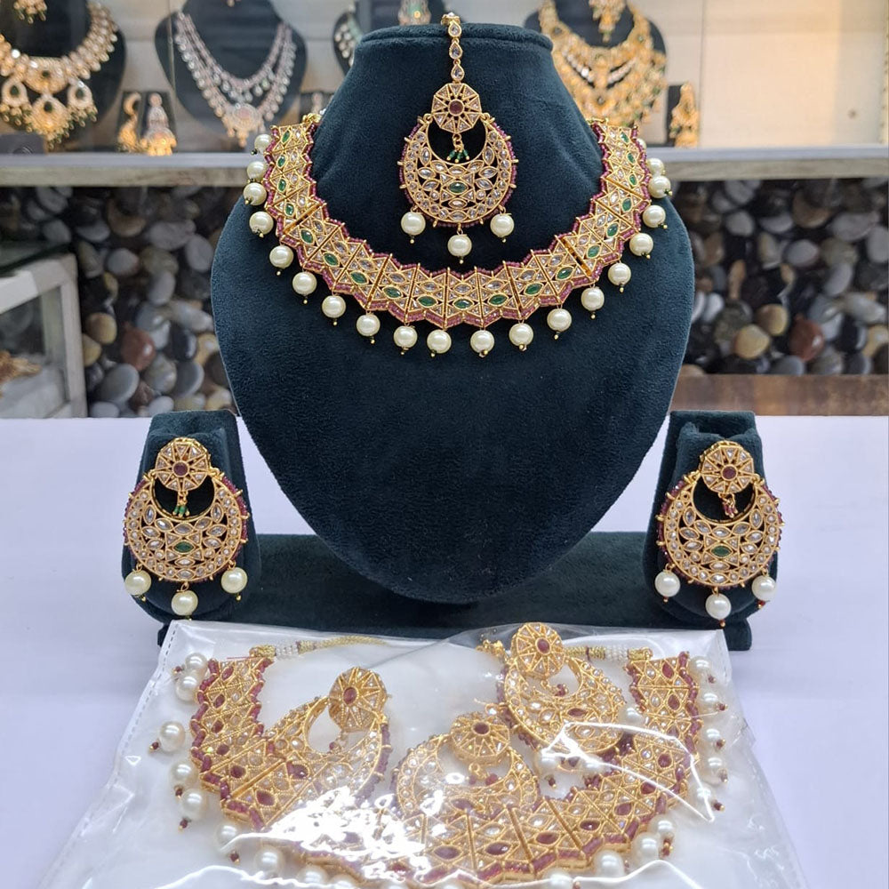 Rajwadi Collection Elegant Pota Stone And Beads Necklace Set
