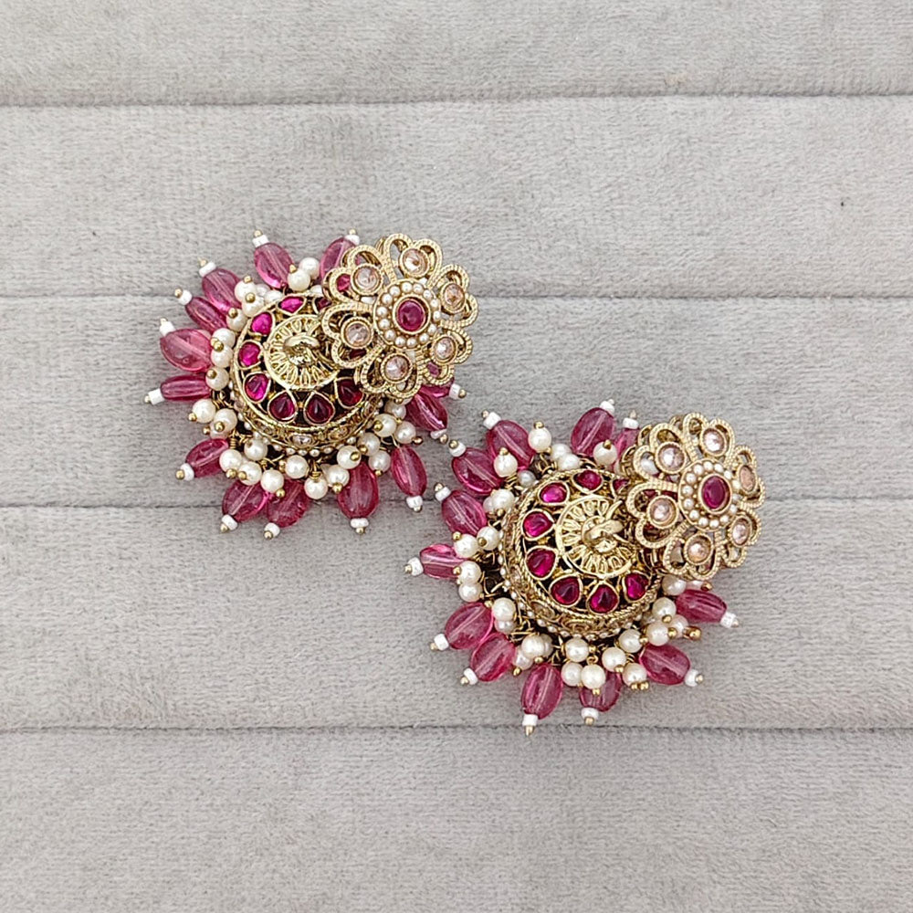 Rajwadi Collection Sparkling Crystal Stone And Beads Jhumki Earrings