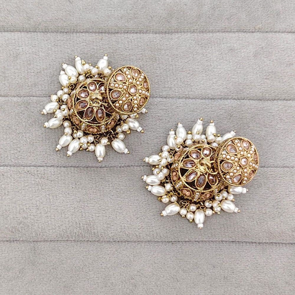 Rajwadi Collection Sparkling Crystal Stone And Beads Jhumki Earrings