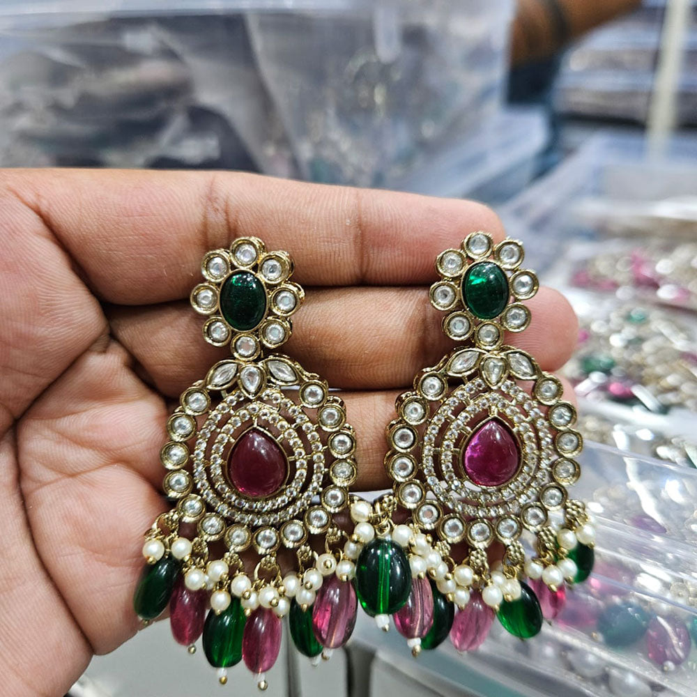 Rajwadi Collection Ethnic Pota Stone And Beads Dangler Earrings