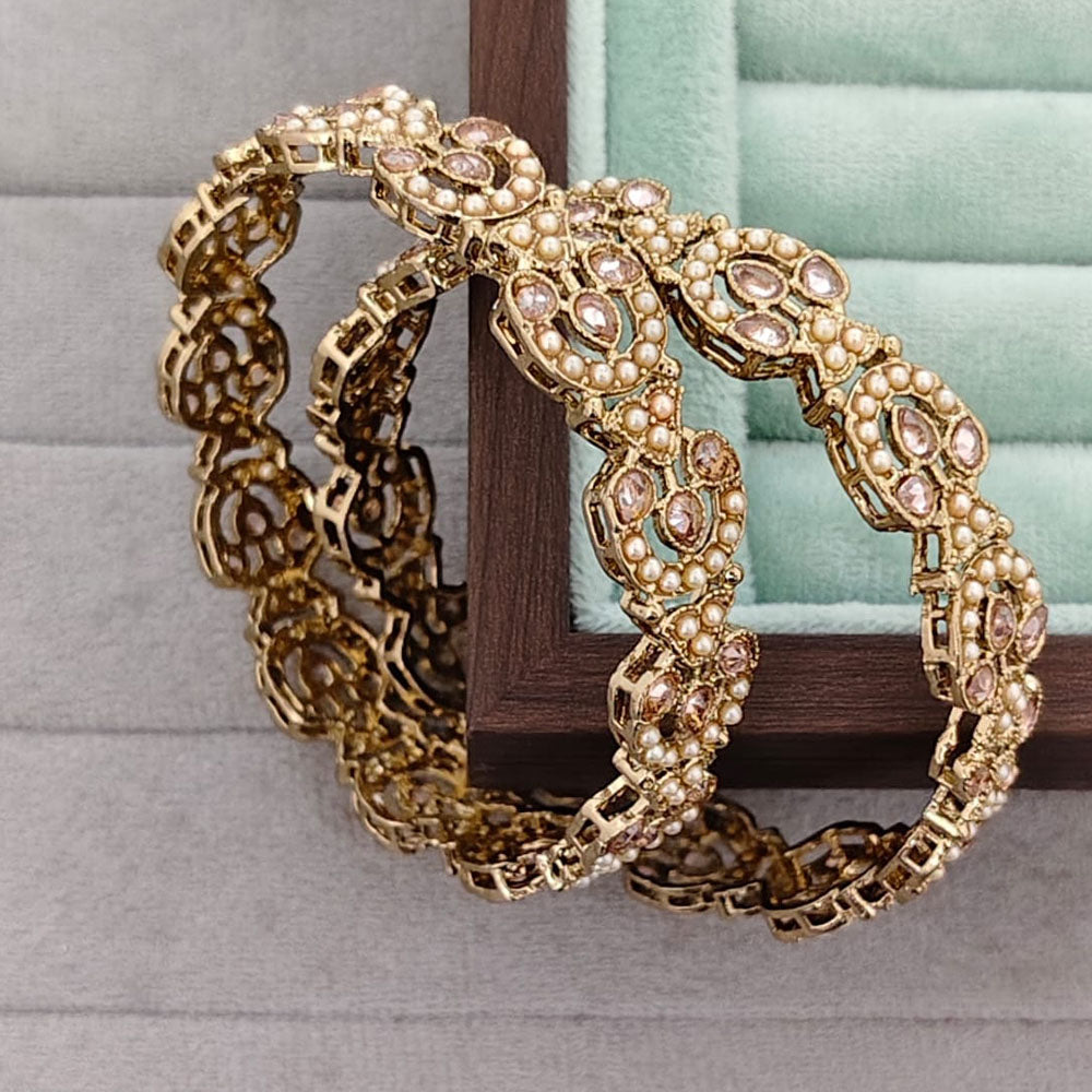 Rajwadi Collection Shimmer Crystal Stone And Pearl Bangles Set