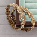 Rajwadi Collection Shimmer Crystal Stone And Pearl Bangles Set
