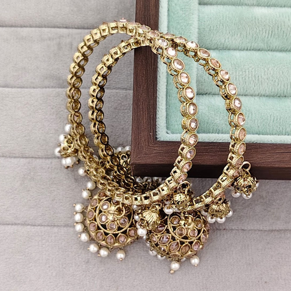 Rajwadi Collection Shimmer Crystal Stone And Pearl Bangles Set