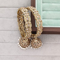 Rajwadi Collection Shimmer Crystal Stone And Pearl Bangles Set