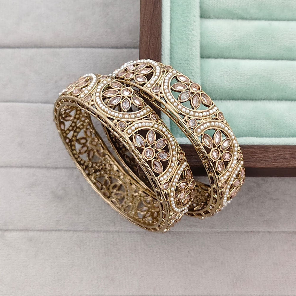 Rajwadi Collection Shimmer Crystal Stone And Pearl Bangles Set