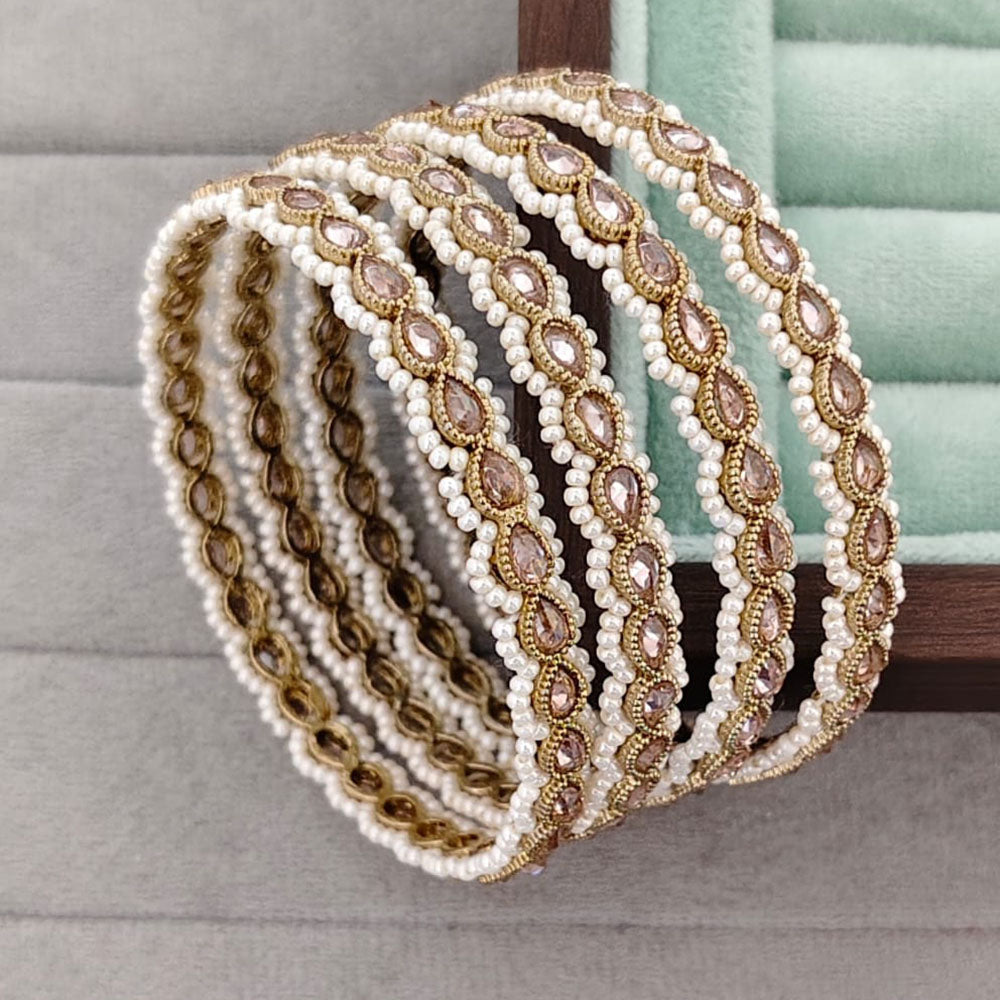 Rajwadi Collection Shimmer Crystal Stone And Pearl Bangles Set