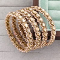 Rajwadi Collection Shimmer Crystal Stone And Pearl Bangles Set