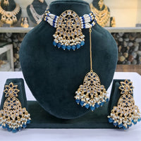 Rajwadi Collection Grand Crystal Stone Pearl And Beads Choker Necklace Set