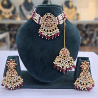 Rajwadi Collection Grand Crystal Stone Pearl And Beads Choker Necklace Set