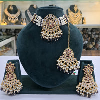 Rajwadi Collection Grand Crystal Stone Pearl And Beads Choker Necklace Set