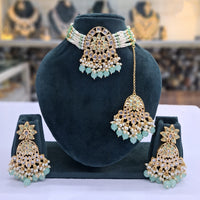 Rajwadi Collection Grand Crystal Stone Pearl And Beads Choker Necklace Set